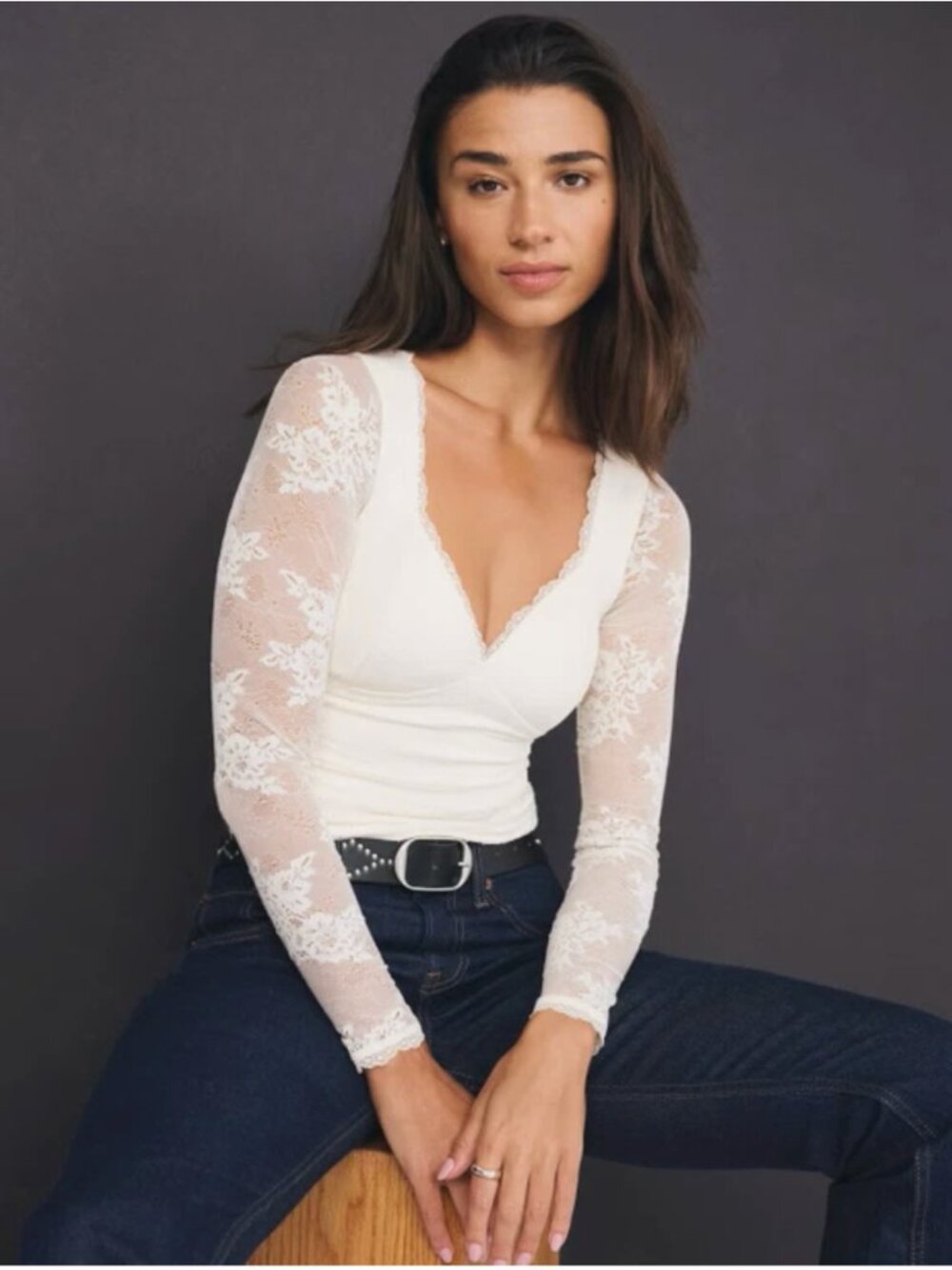 Abercrombie & Fitch Zoe Bra Free Long Sleeve Lace Top Women's White, Small (NWT)